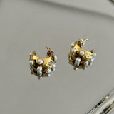 İncili Yıldız Taş Çelik Kadın Küpe