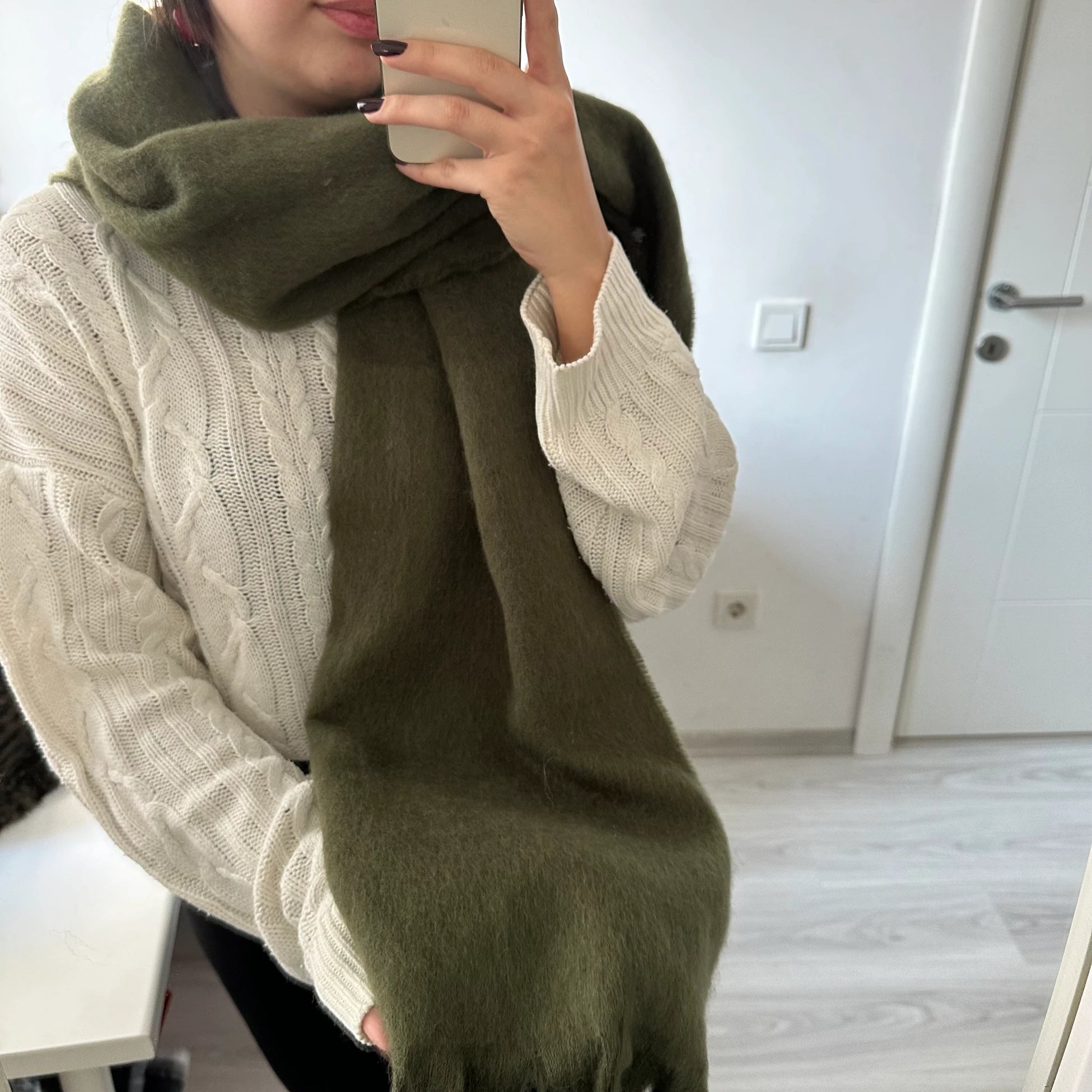 Haki Yeşil Pinterest Kadın Şal Atkı