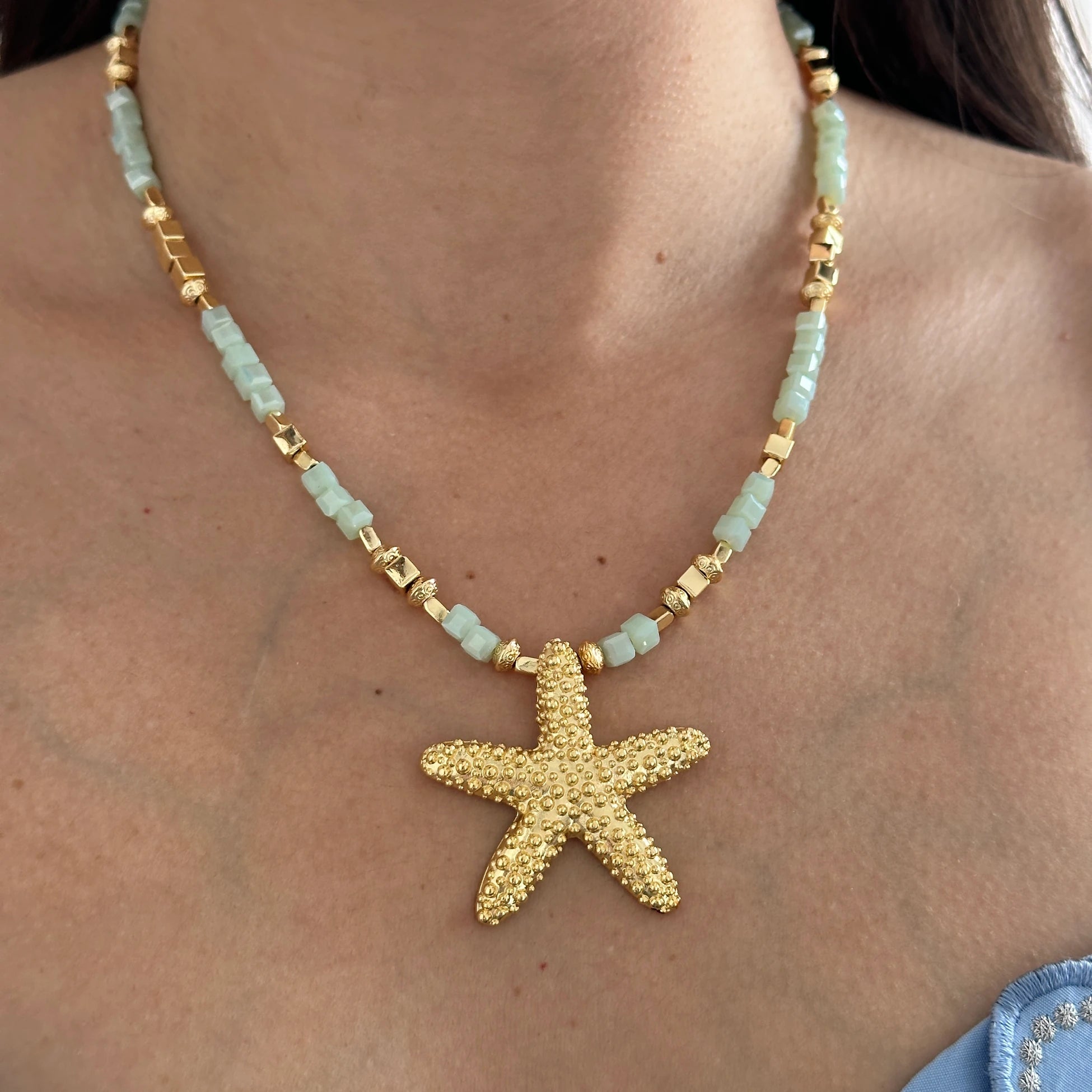 Turkuaz Mavi Boncuk Deniz Yıldızı Kadın Kolye