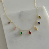 Renkli Sıralı Taş Kuyumcu İşçiliği Kadın Kolye