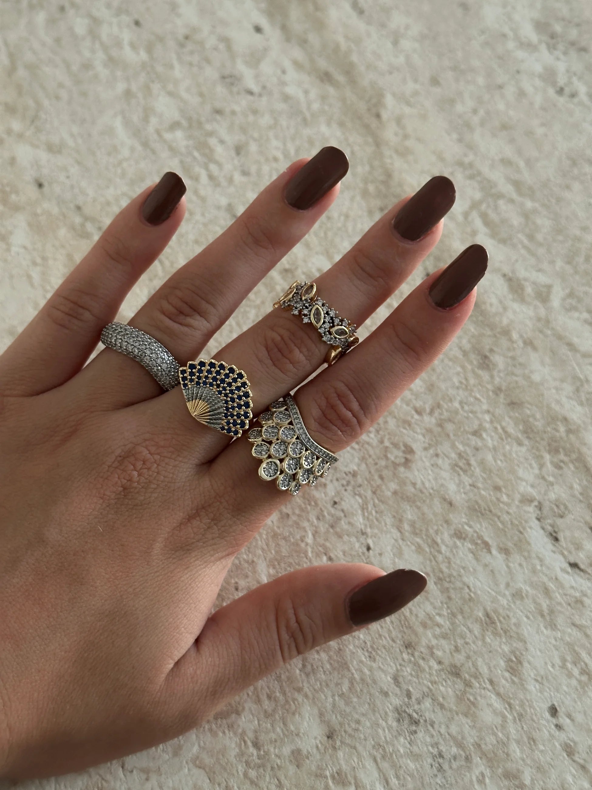 Kabuk Gold Gümüş Zirkon Taş Kadın Yüzük