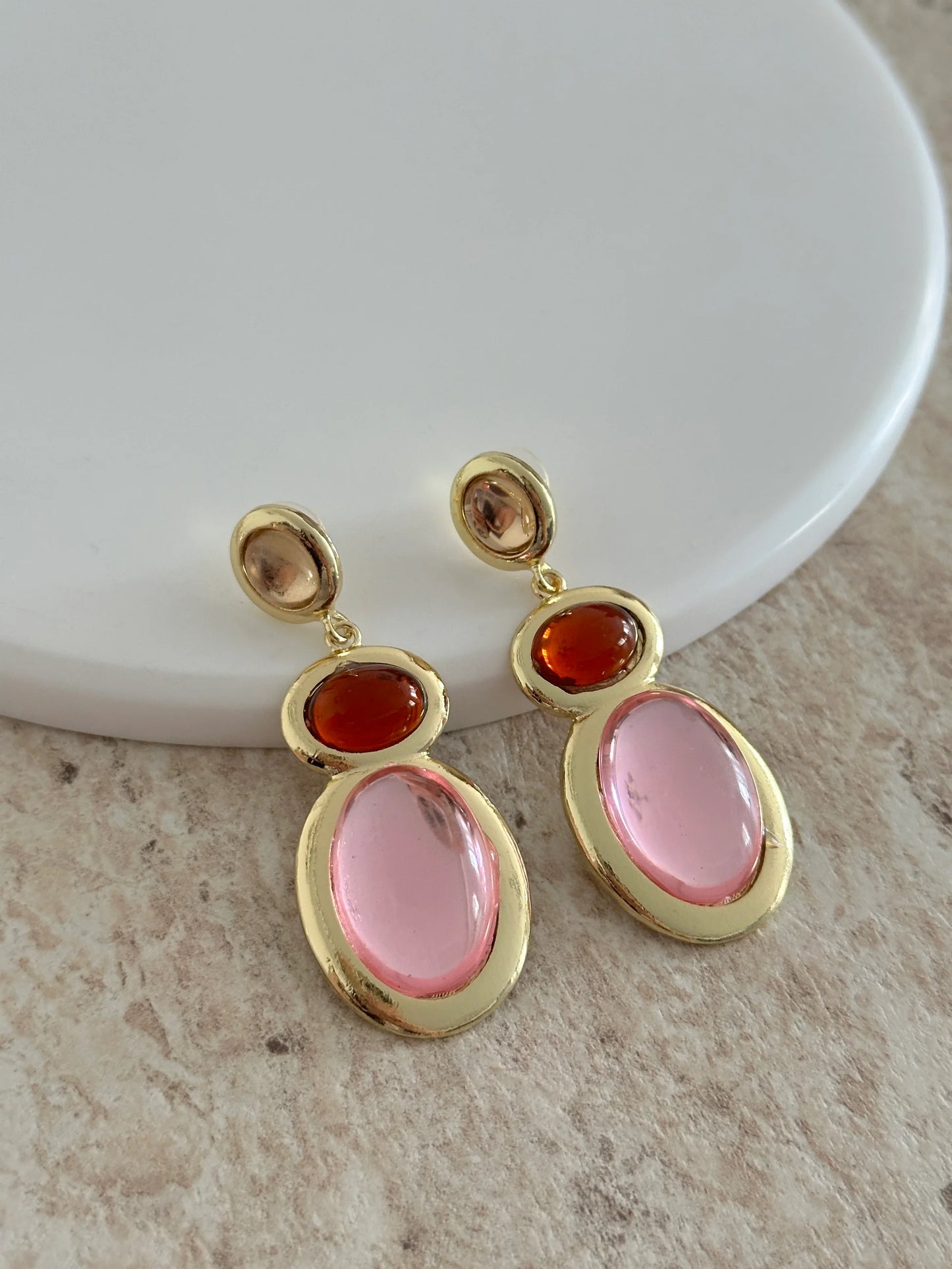 Pembe & Kahve Taş Kadın Küpe