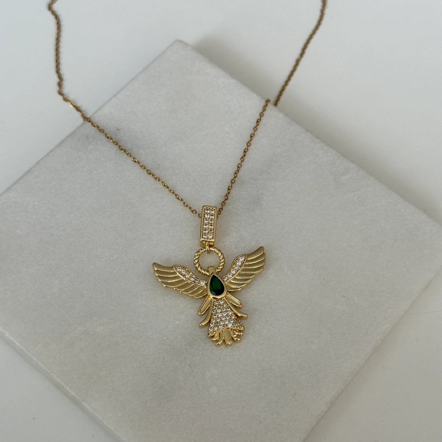 Anka Yeşil Taş Kadın Çelik Kolye