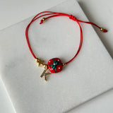 Yılbaşı Kırmızı Hediye Paketi Murano Cam Boncuk Kişiye Özel Harf Kadın Şans Bilekliği