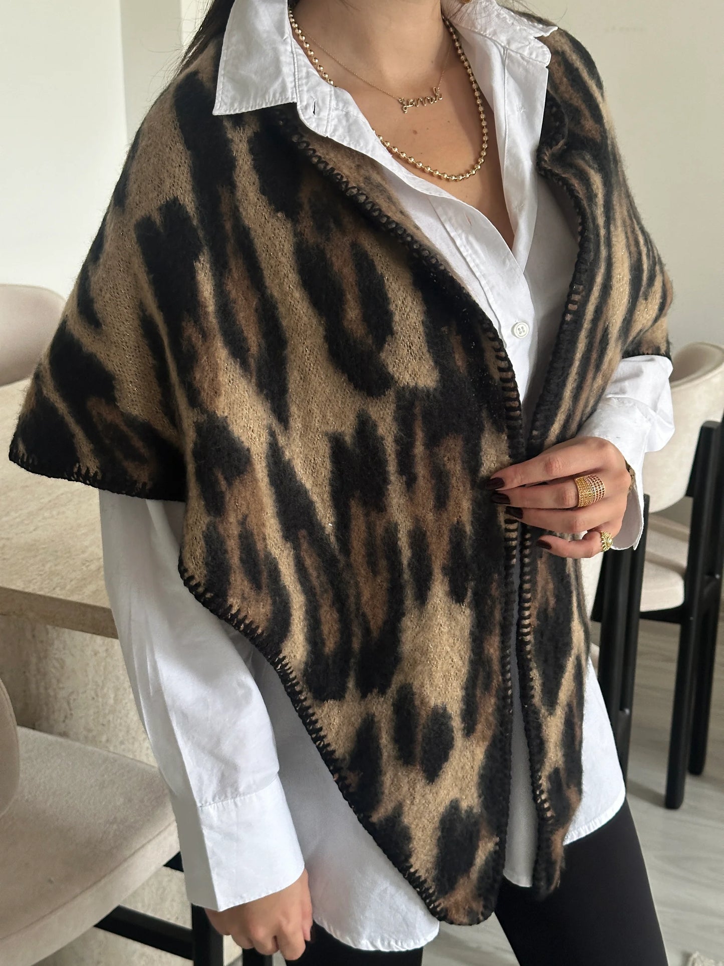 Leopar Üçgen Premium Şal Atkı