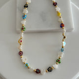 Sedefli Kalp Taş Etnik Tasarım Kolye