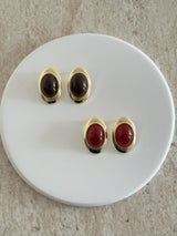 Oval Gold Renkli Taş Kadın Küpe