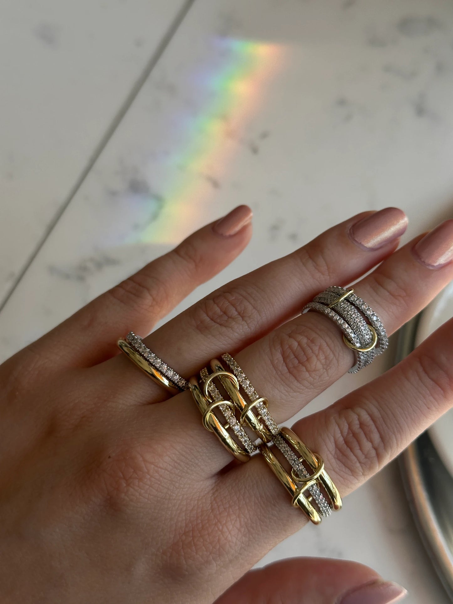 4'Lü Gold Zirkon Spinelli Kadın Yüzük