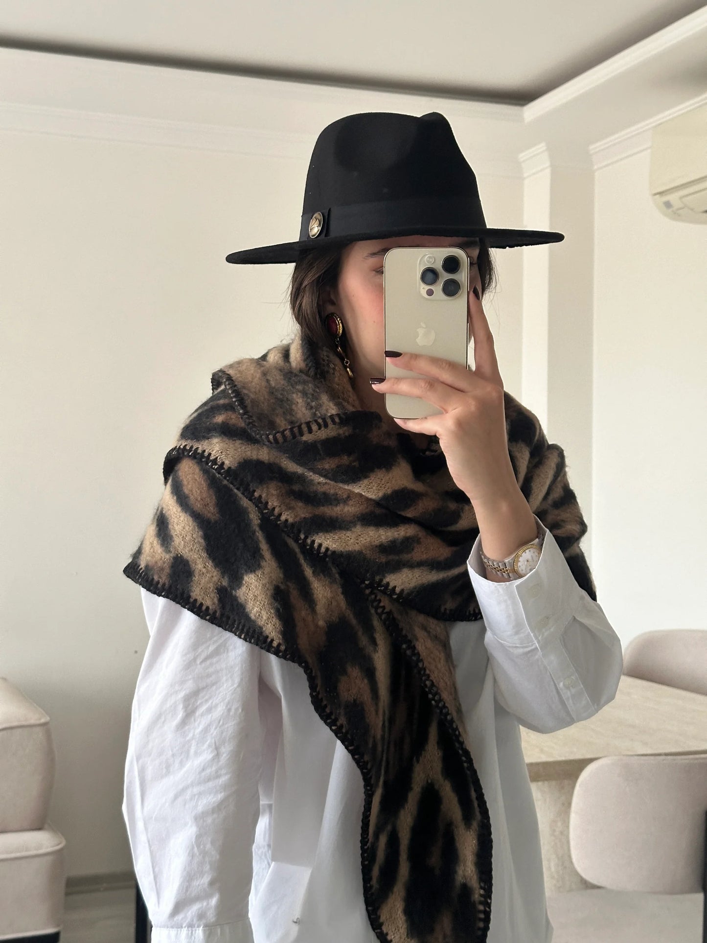 Leopar Üçgen Premium Şal Atkı