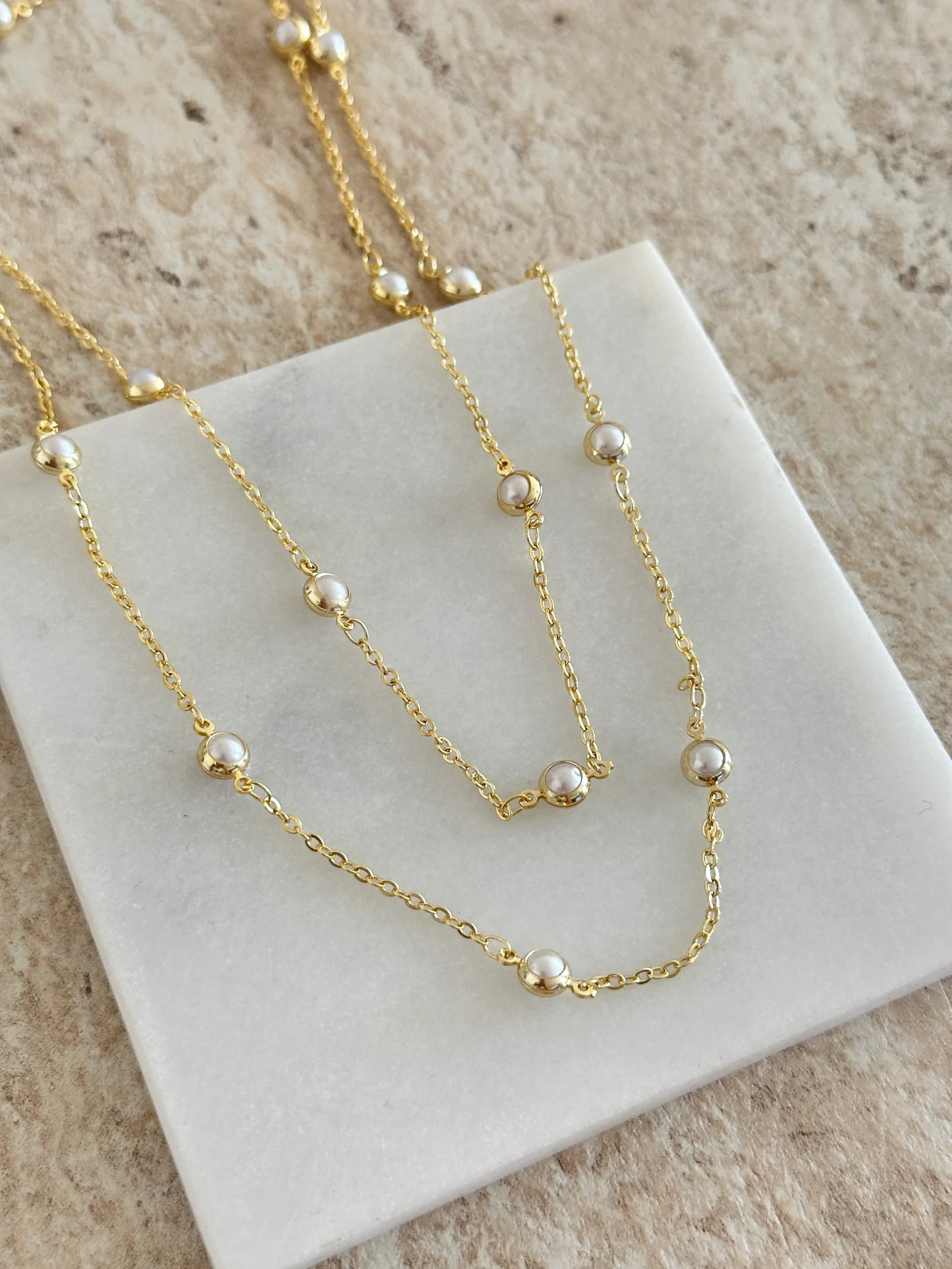 İnci Top Zincir Kadın Kolye (90 cm)