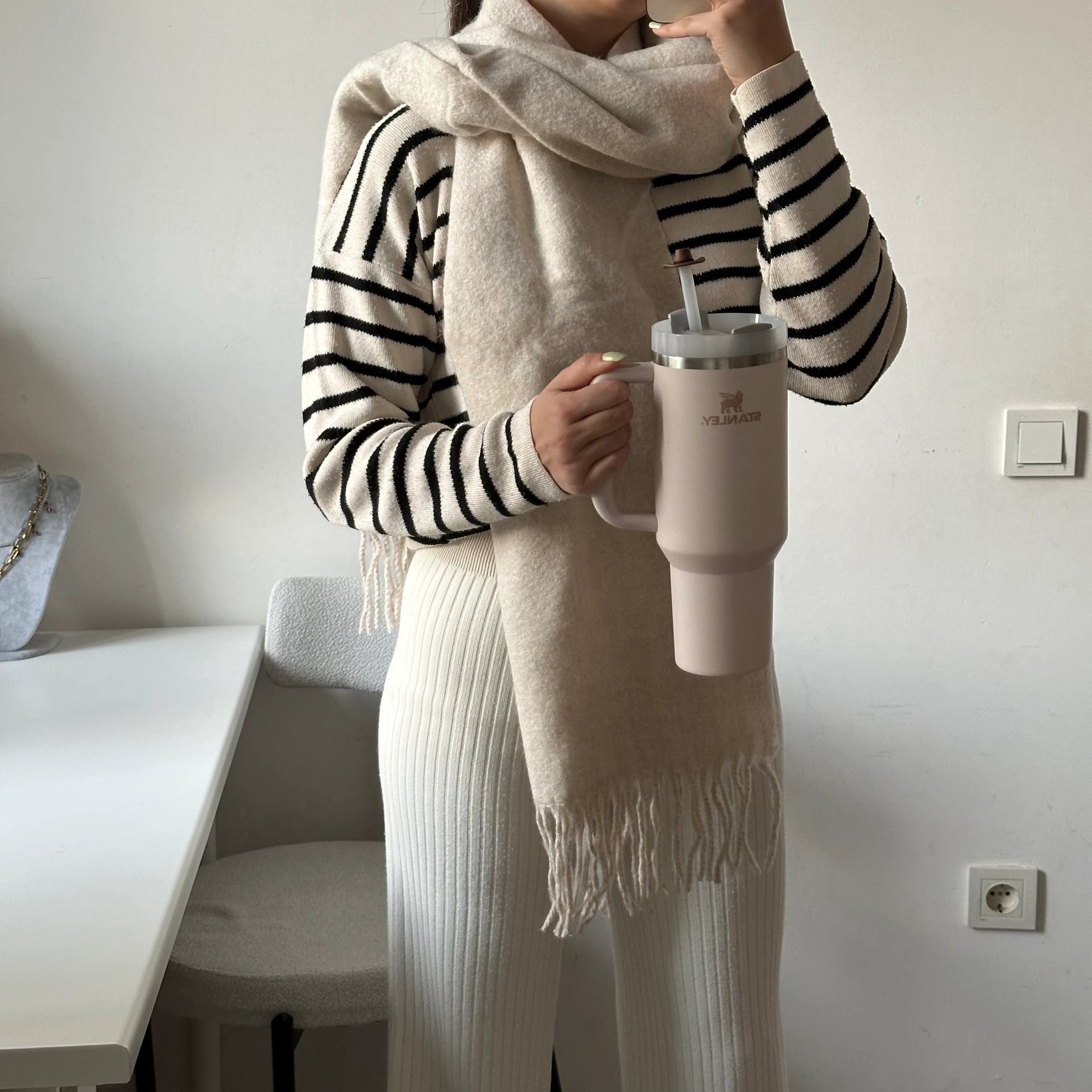 Krem Rengi Pinterest Kadın Şal Atkı