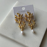 Mercan İncili Çelik Küpe