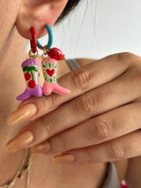 Murano Cam Boncuk Kiraz Kovboy Çizmesi Kadın Küpe