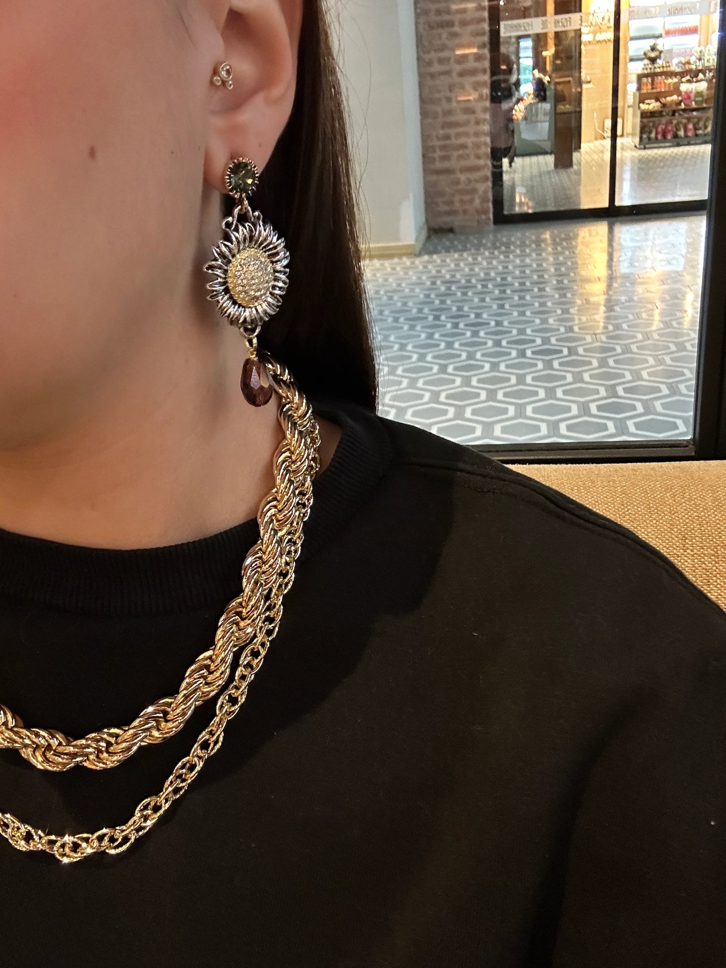 Gümüş Ay Çiçeği Kadın Küpe