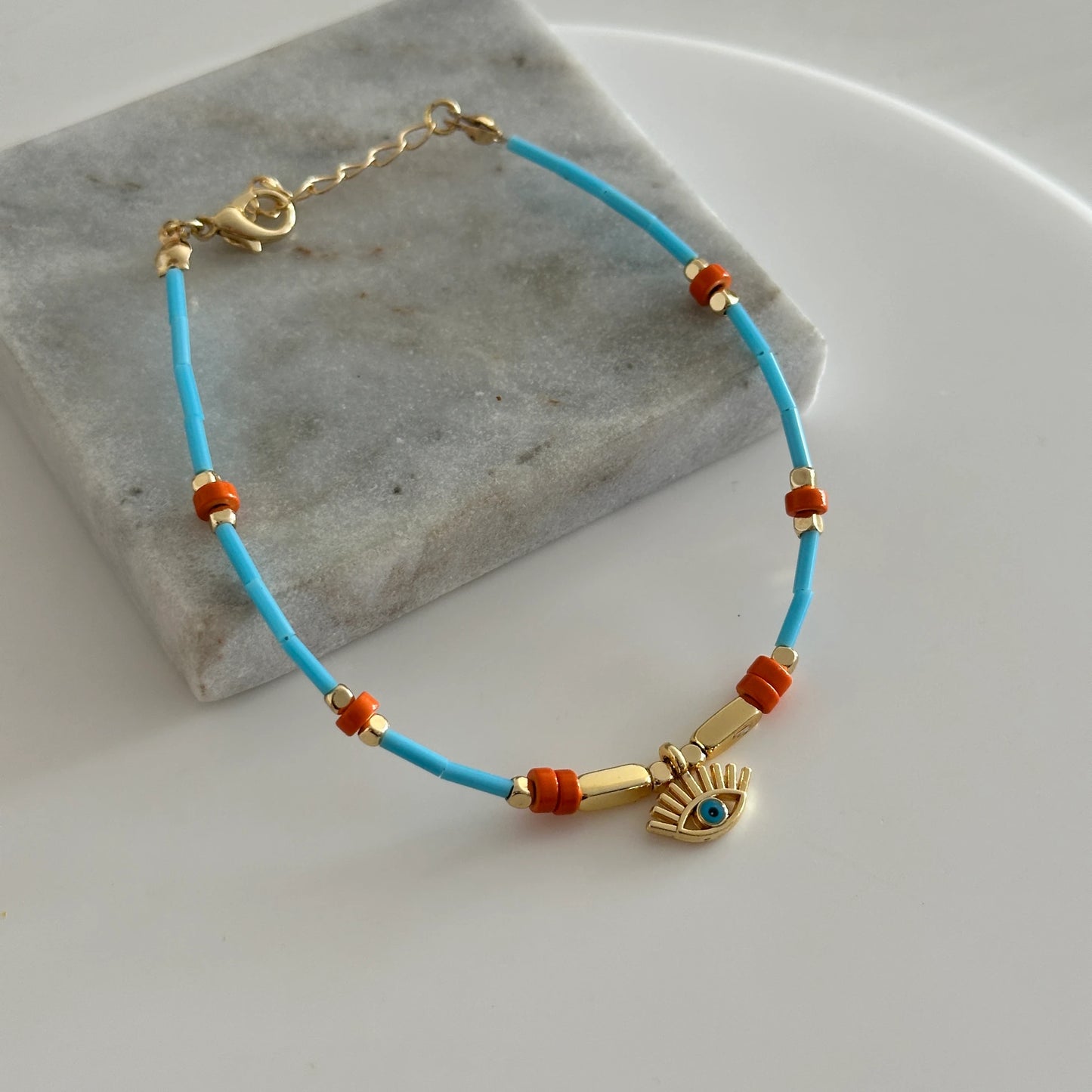 Turuncu Mavili Göz Boncuk Halhal