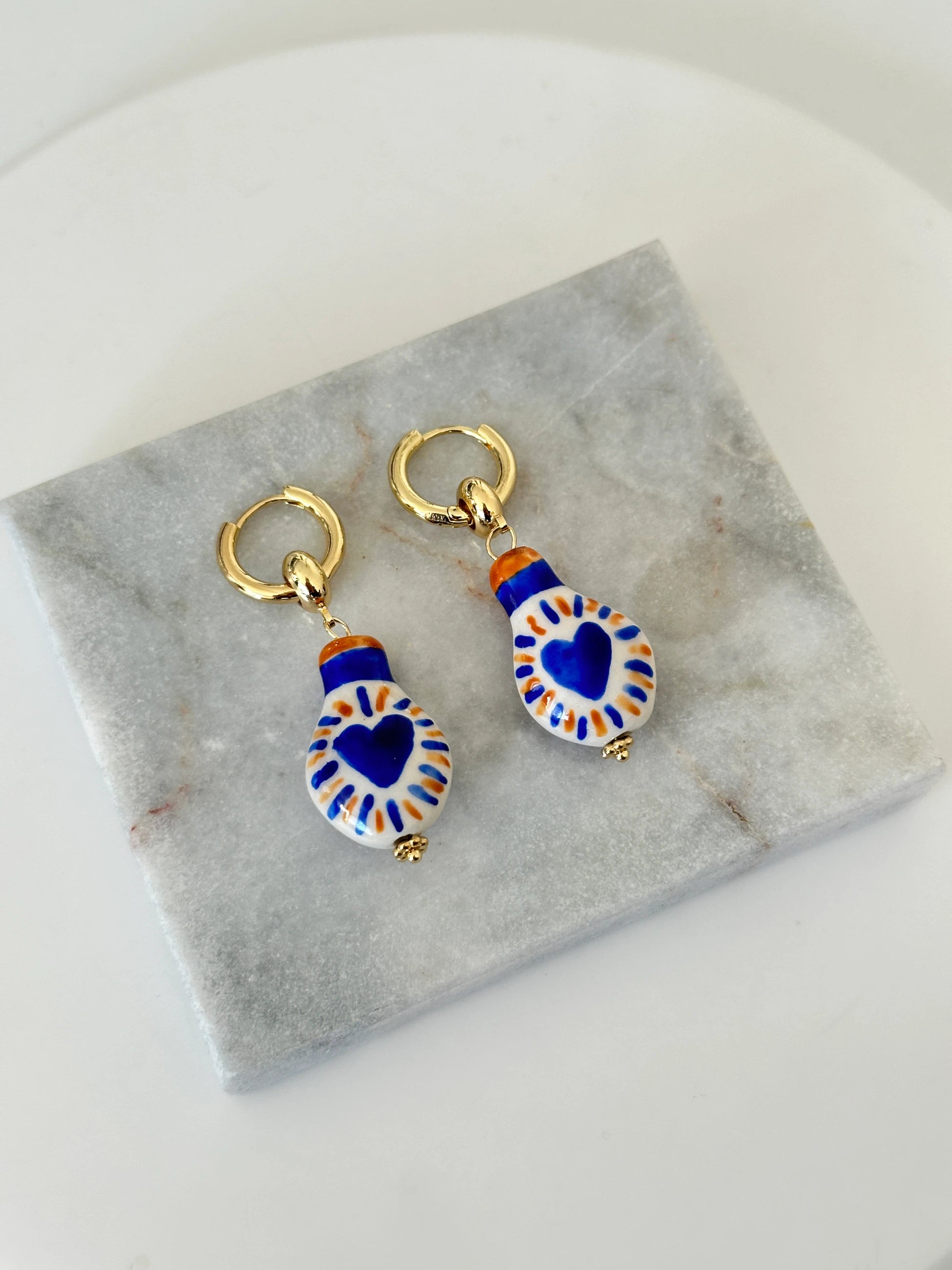 Mavi Kalp Seramik Kadın Küpe