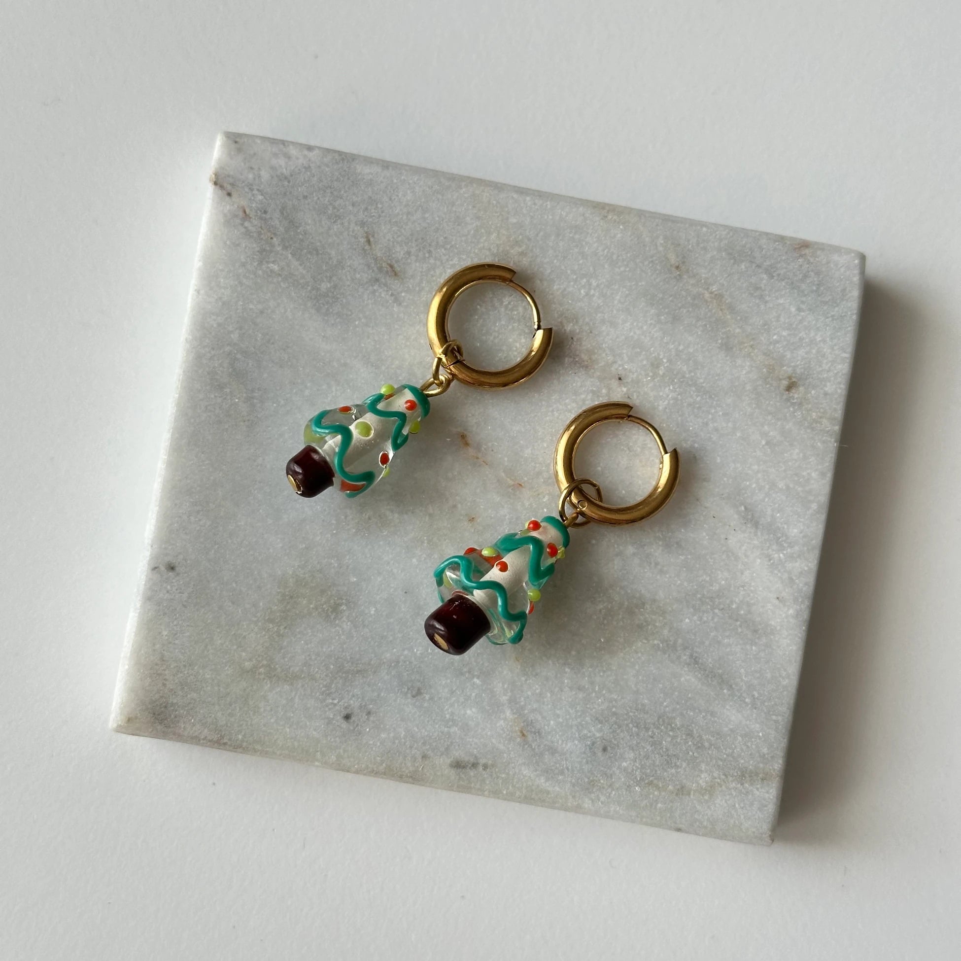 Yılbaşı Ağaç Murano Cam Boncuk Kadın Set Küpe