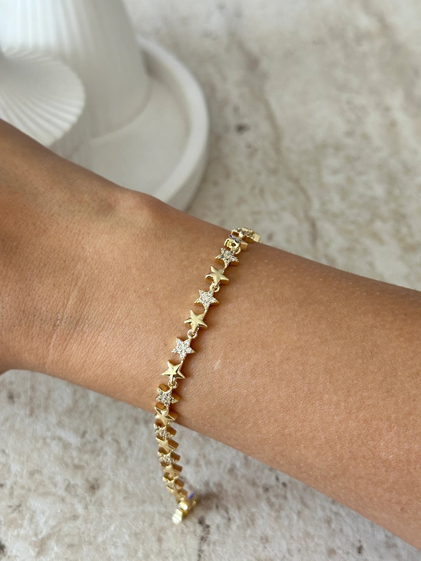 Zirkon Taş Gold Yıldız 14K Altın Kaplama Kadın Bileklik