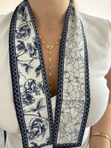 Lacivert Çiçekli Çift Taraflı Fular