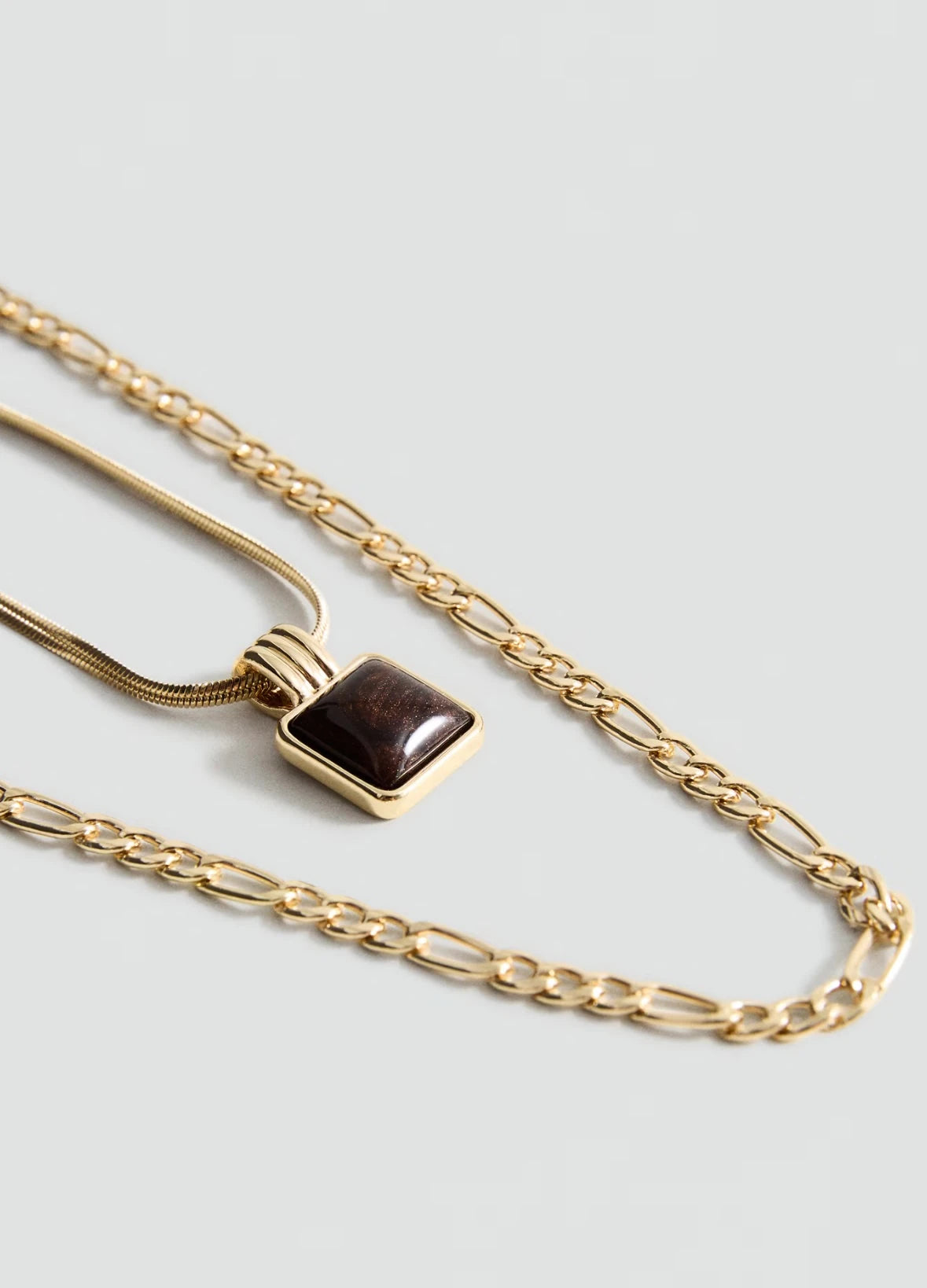 İkili Kahve Kare Altın Kaplama Zincir Kolye
