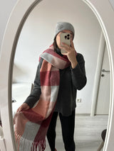 Bordo/Gri Kareli Pinterest Kadın Şal Atkı