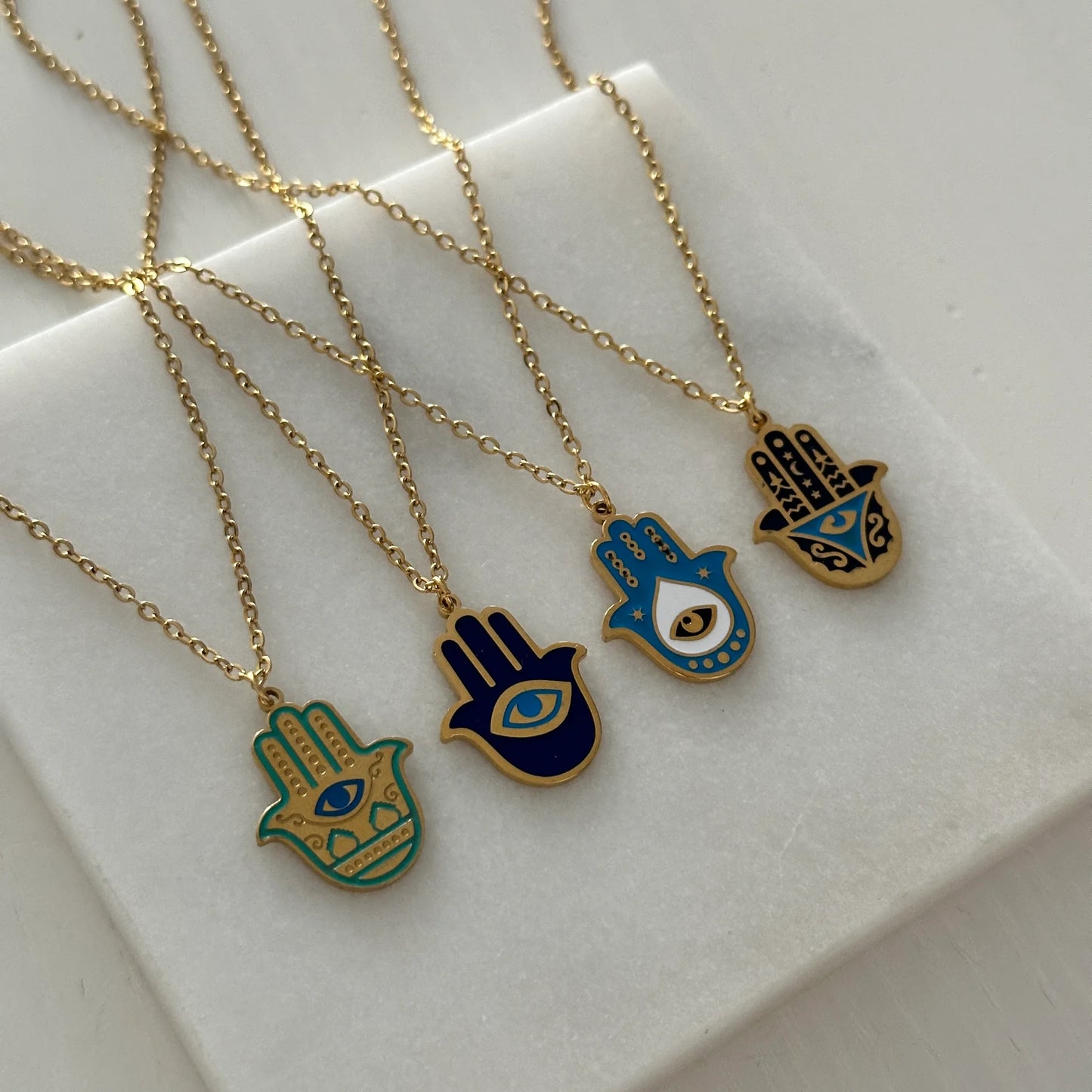 Hamsa Fatma Ana Eli Çelik Kolye