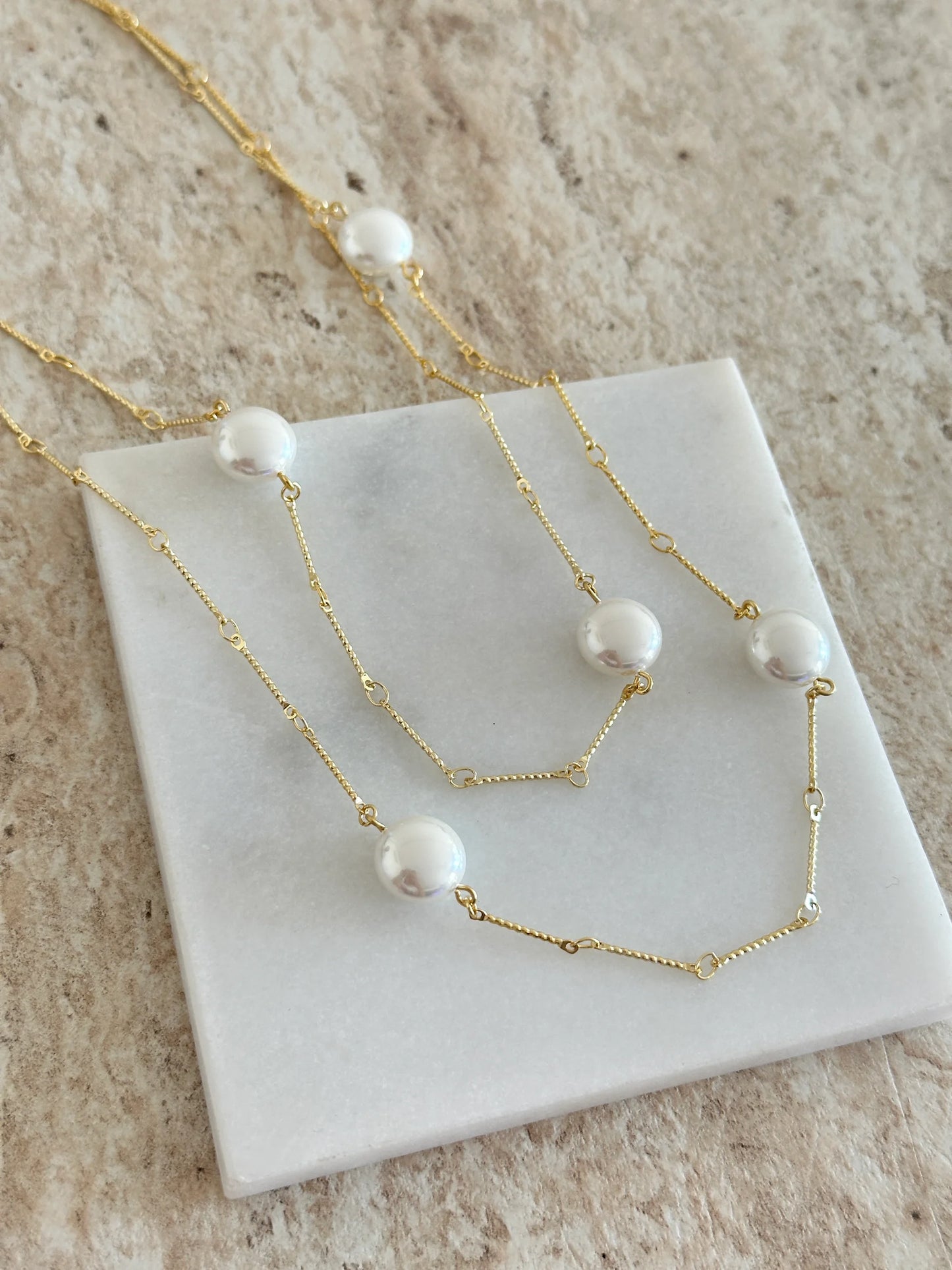 İncili Zincir Kadın Kolye (90 cm)