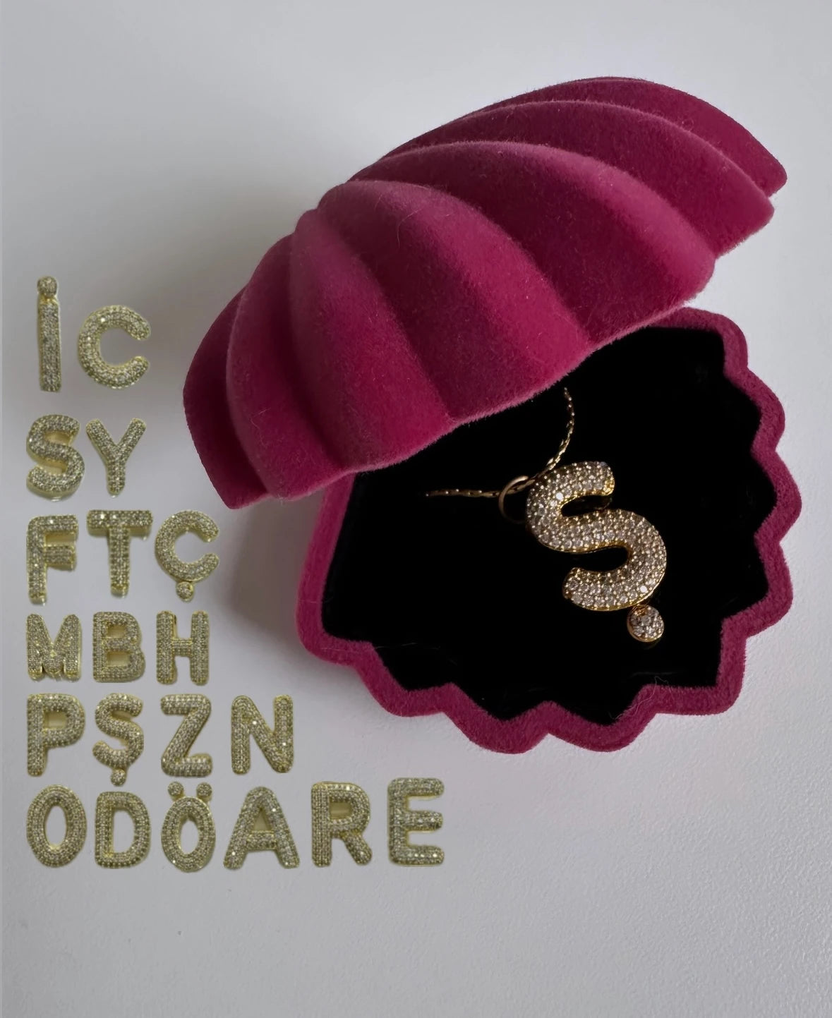 Zirkon Taş Harf Kadın Kolye (gold)