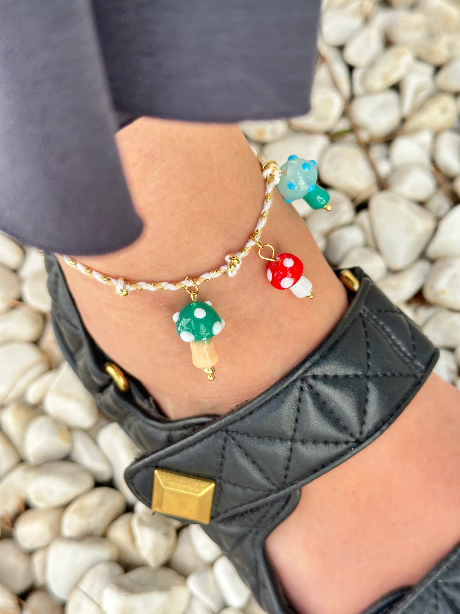 Murano Cam Boncuk Mantar İp Kadın Halhal