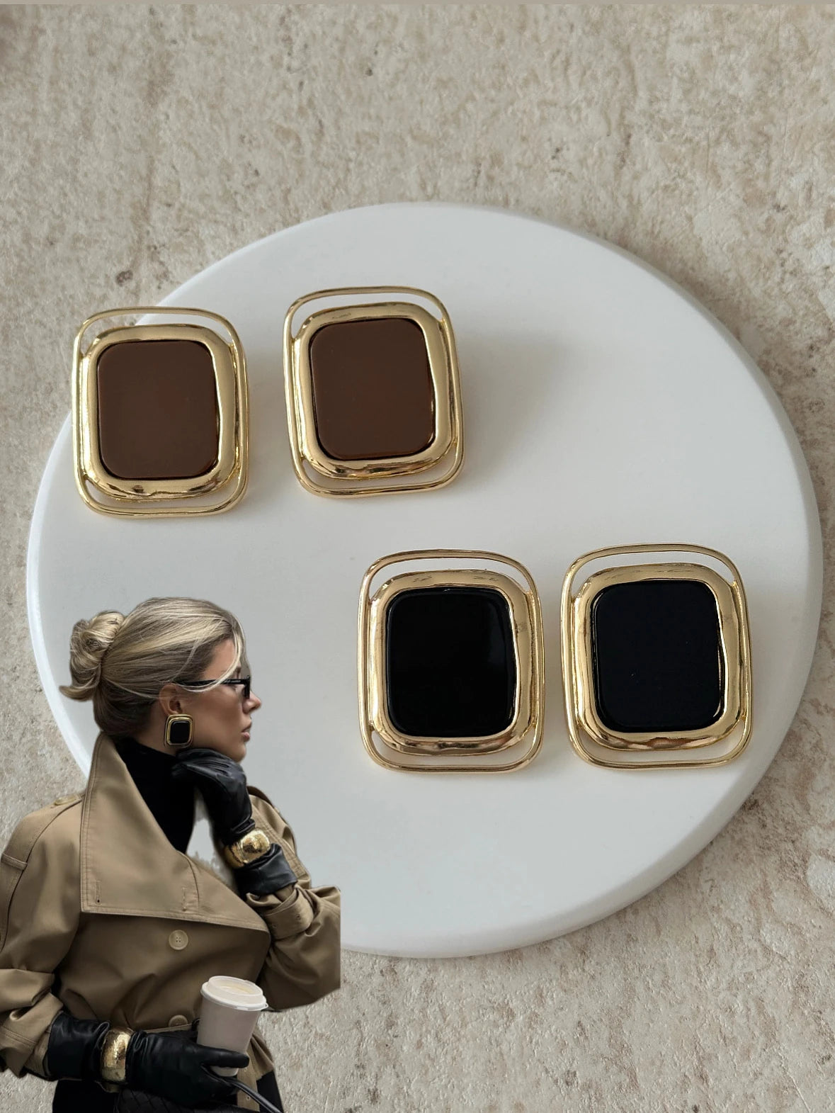 Büyük Kare Gold Küpe