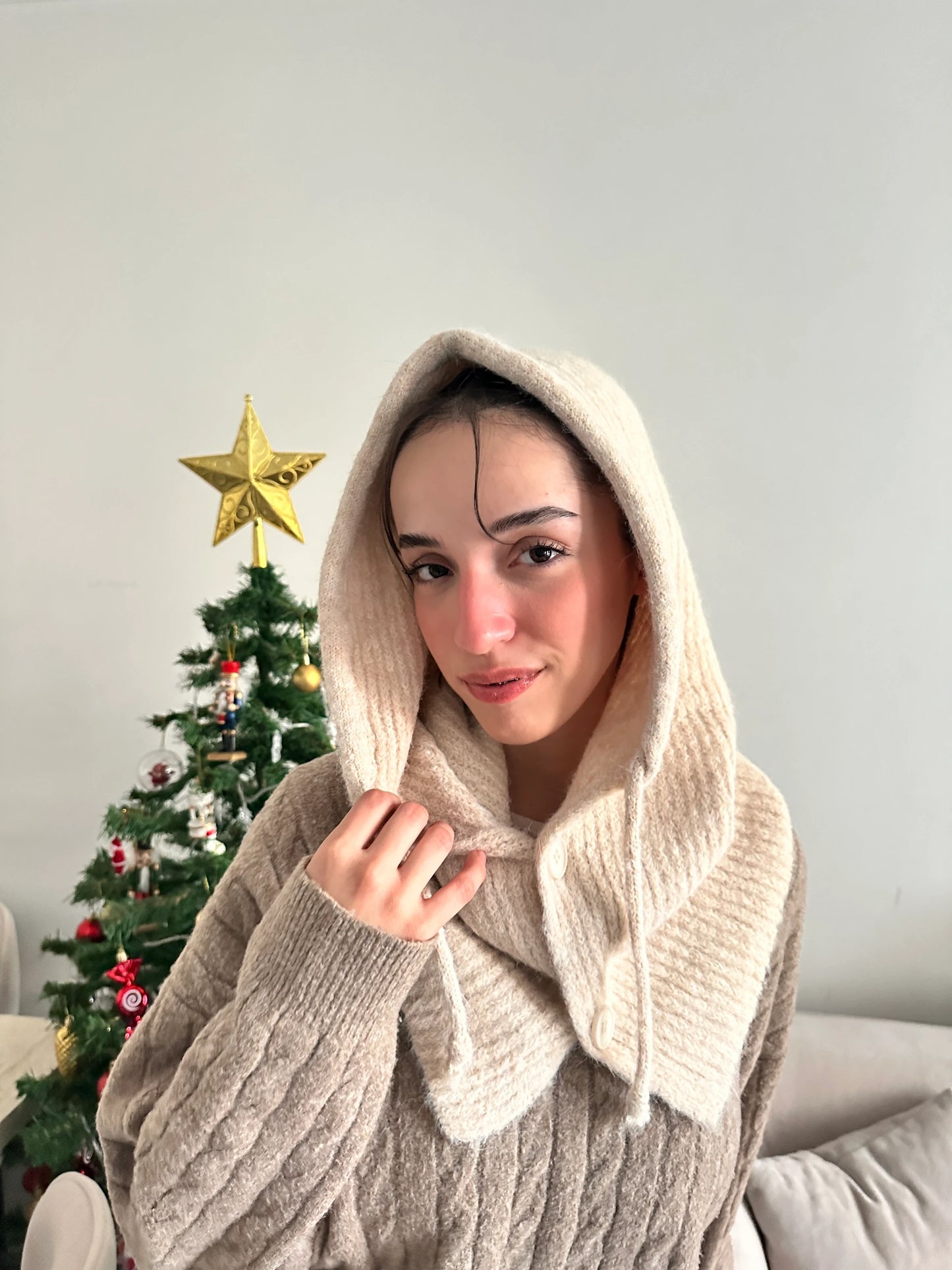 Düğmeli Yün Kadın Balaklava