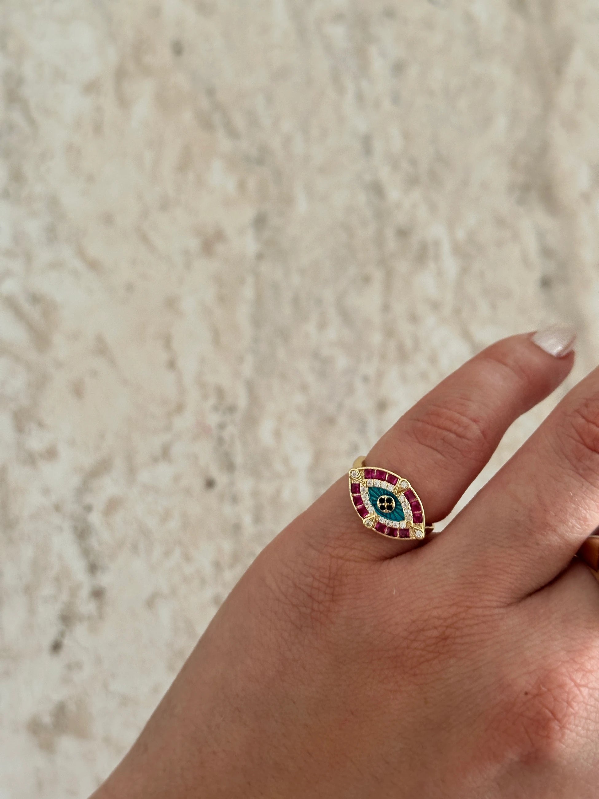 Renkli Mini Göz Kadın Serçe Parmak Yüzüğü