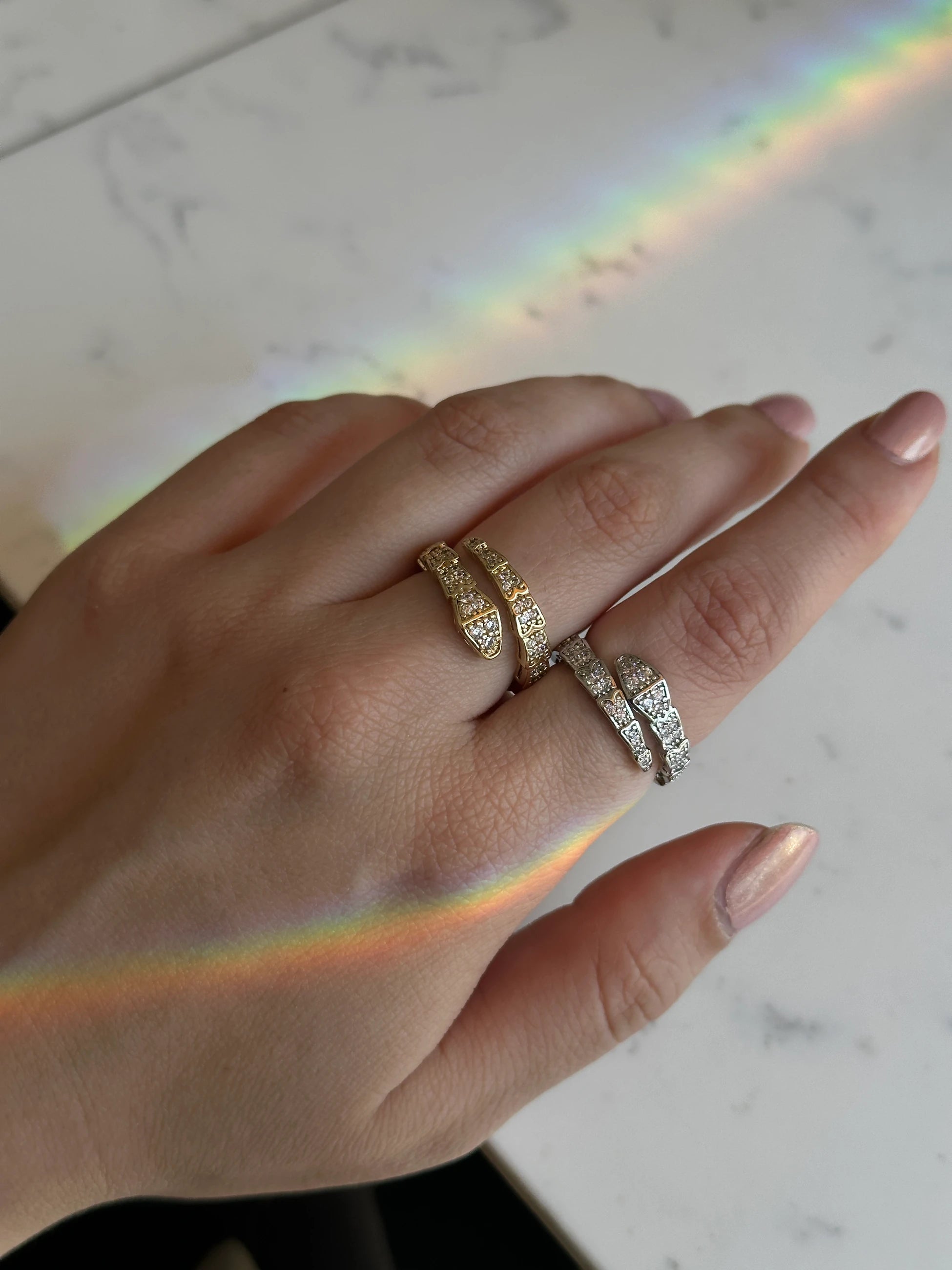 Yılan Zirkon Taş Ayarlanabilir Kadın Yüzük