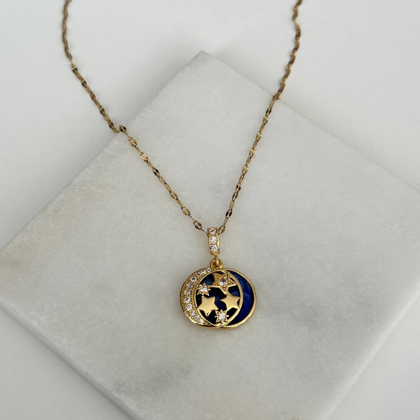 Ay Yıldızlar Mavi Çelik Kadın Kolye