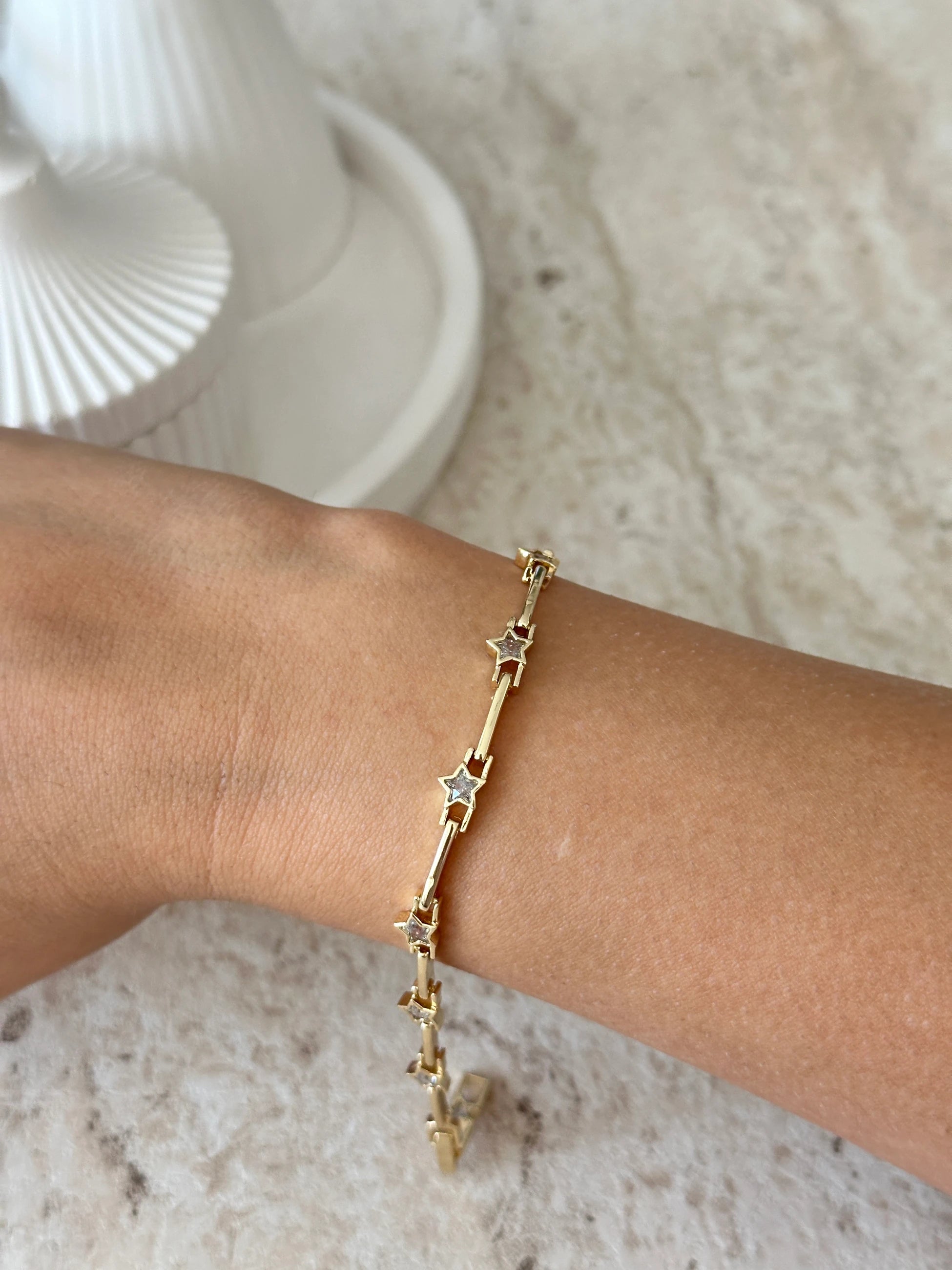 Yıldız Kemik Zincir 14K Altın Kaplama Kadın Bileklik