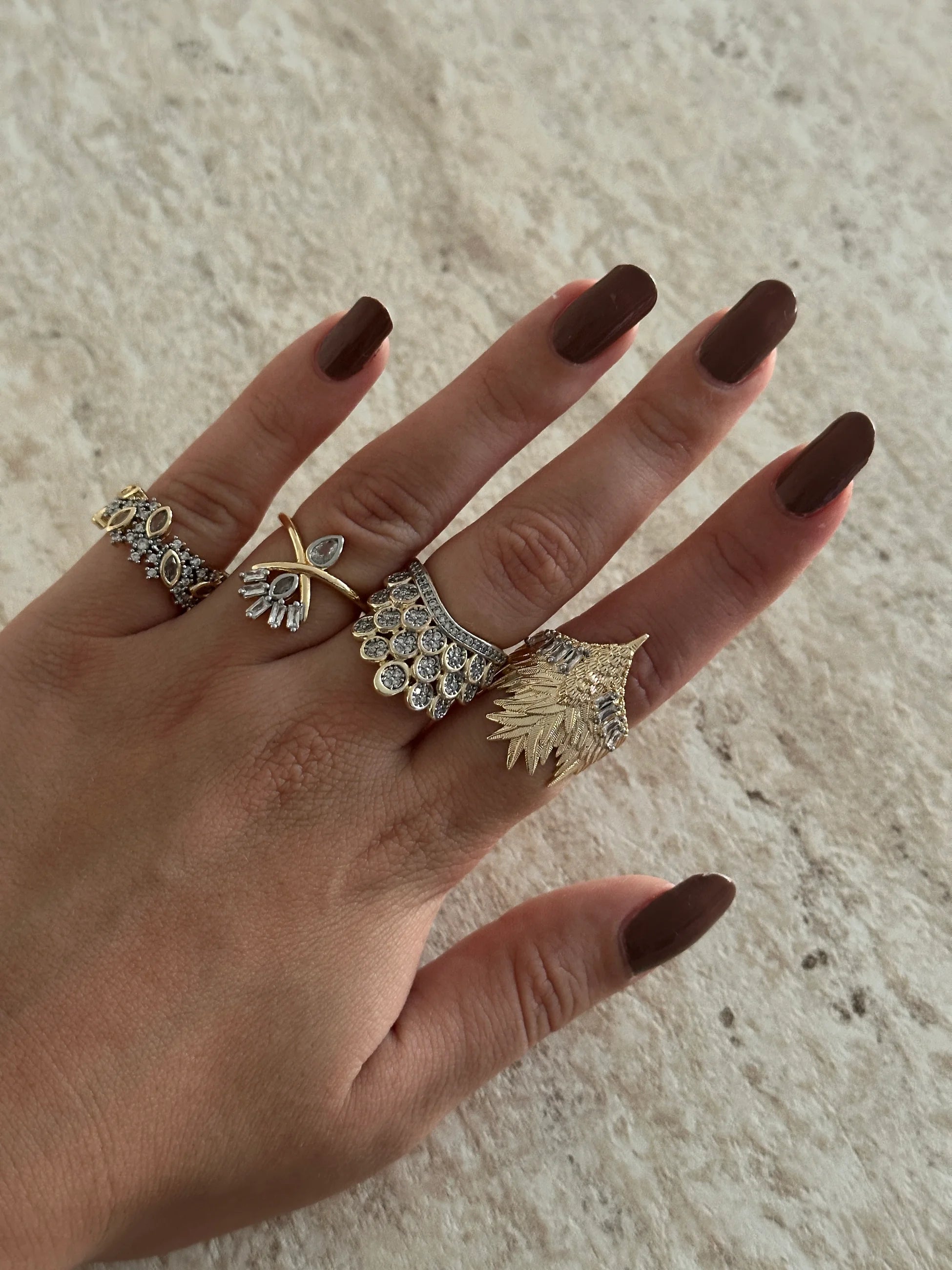 Tasarım Gold Gümüş Zirkon Taş Kadın Yüzük