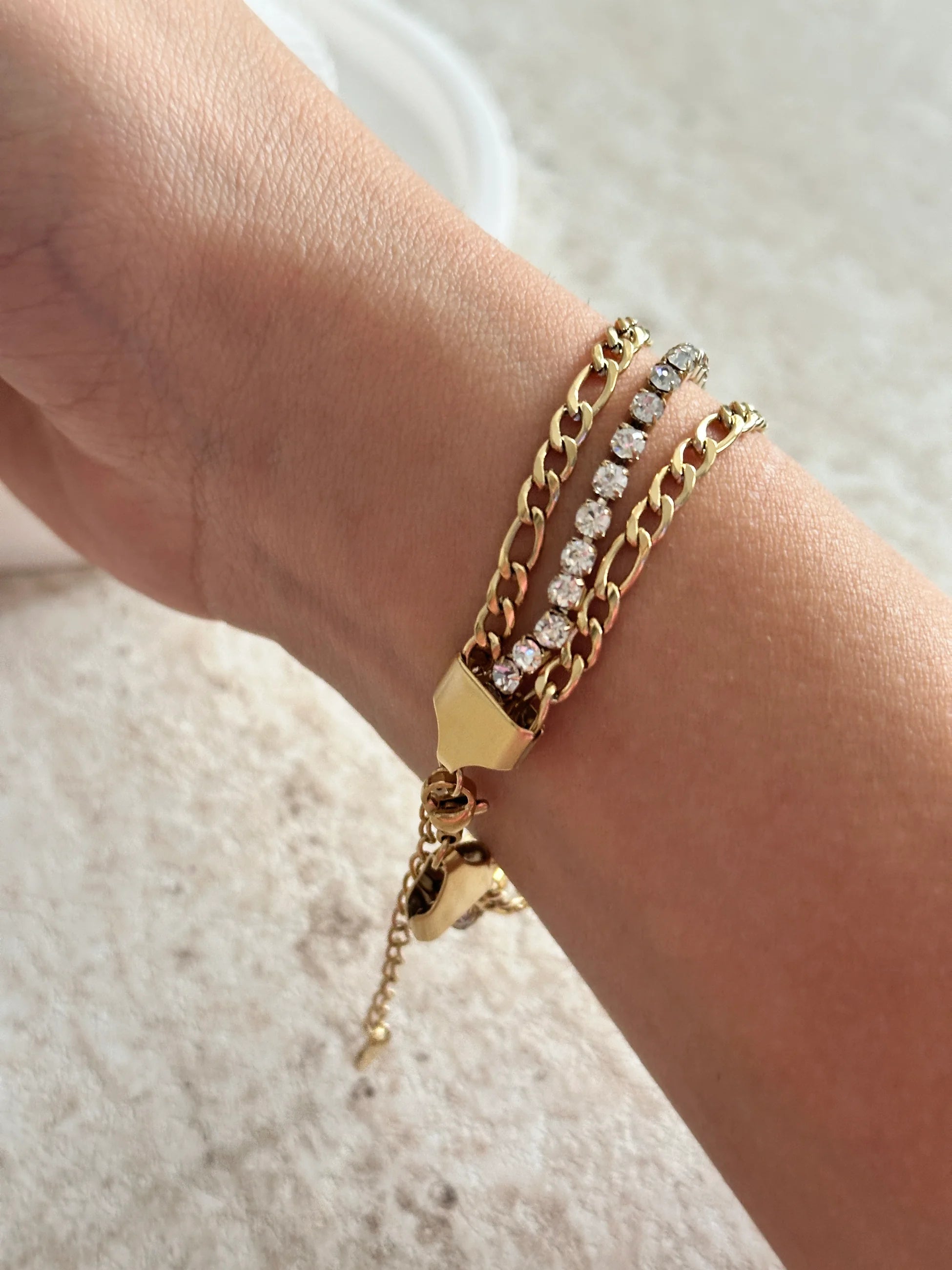 Üçü Bir Arada Su Yolu Zincir Çelik 14K Kadın Bileklik