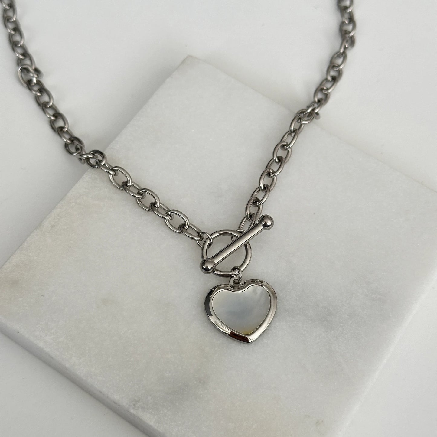 Sedefli Kalp Çelik Kadın Kolye