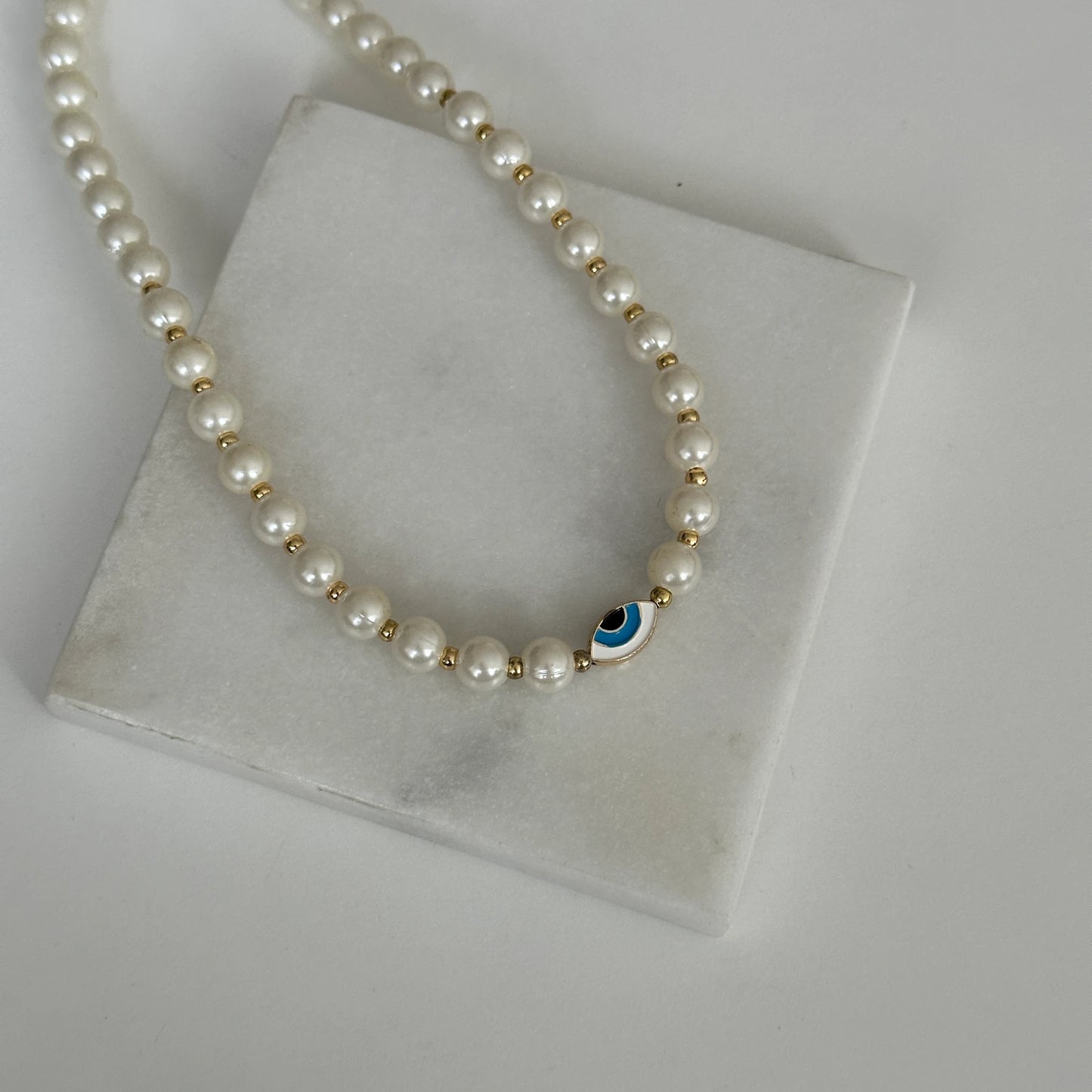 İnci Boncuk Mavi Göz Kadın Kolye