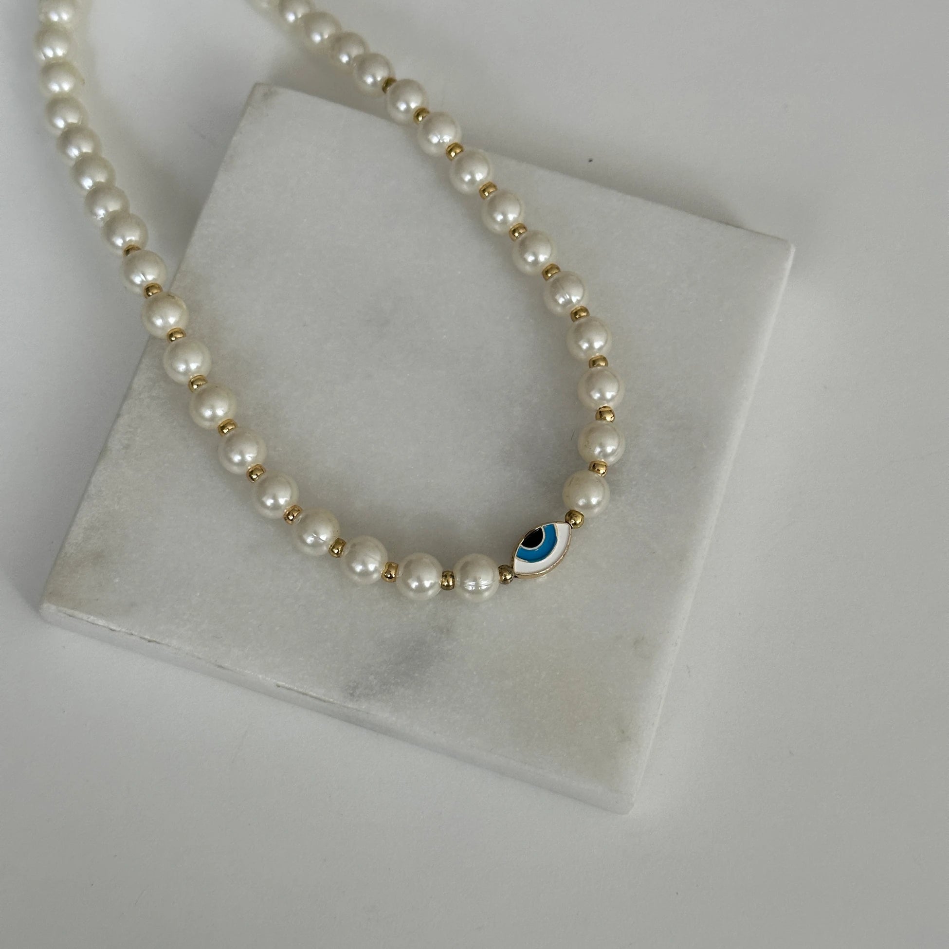 İnci Boncuk Mavi Göz Kadın Kolye