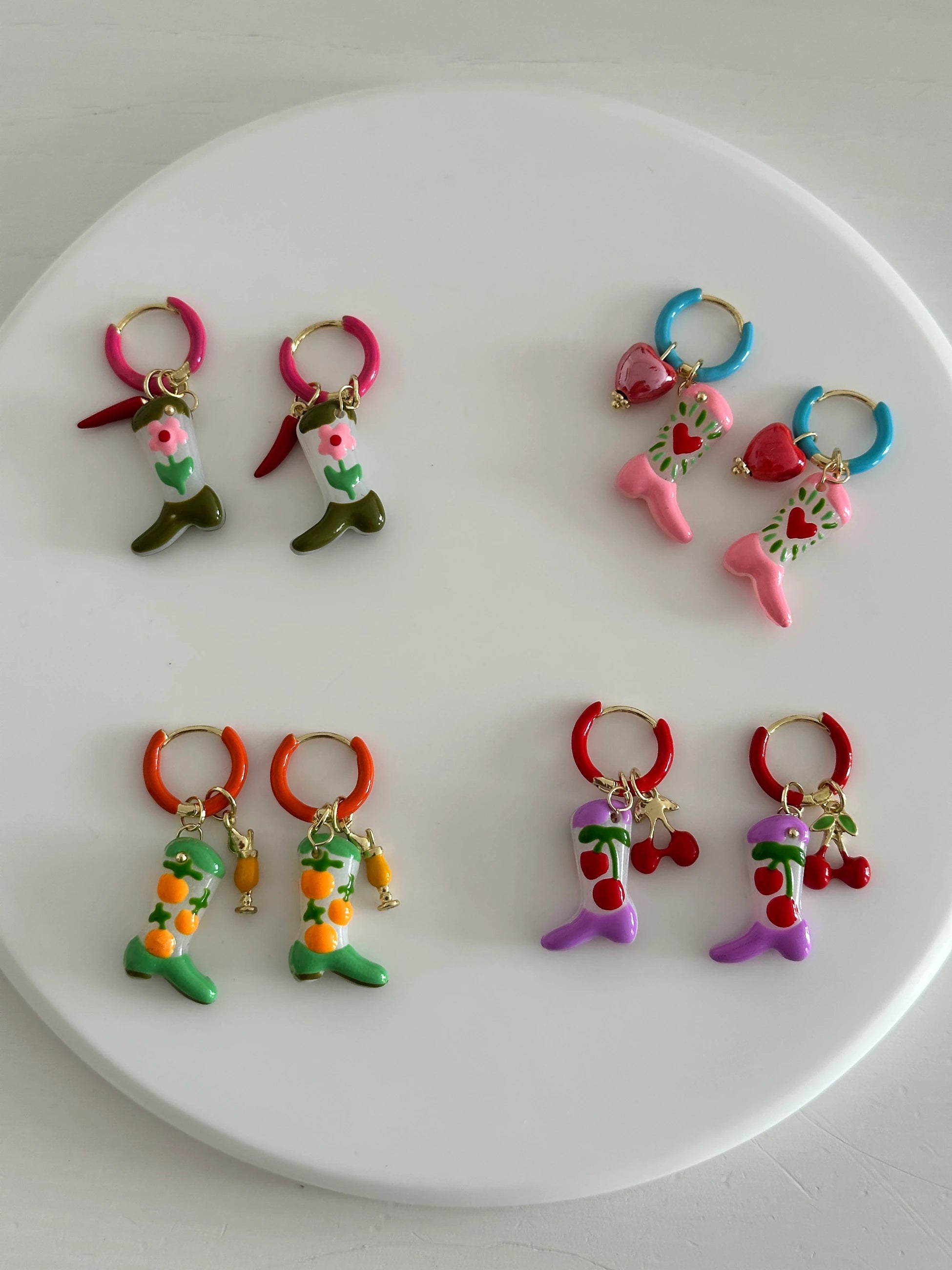 Murano Cam Boncuk Portakal Kovboy Çizmesi Kadın Küpe