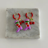 Murano Cam Boncuk Kiraz Kovboy Çizmesi Kadın Küpe