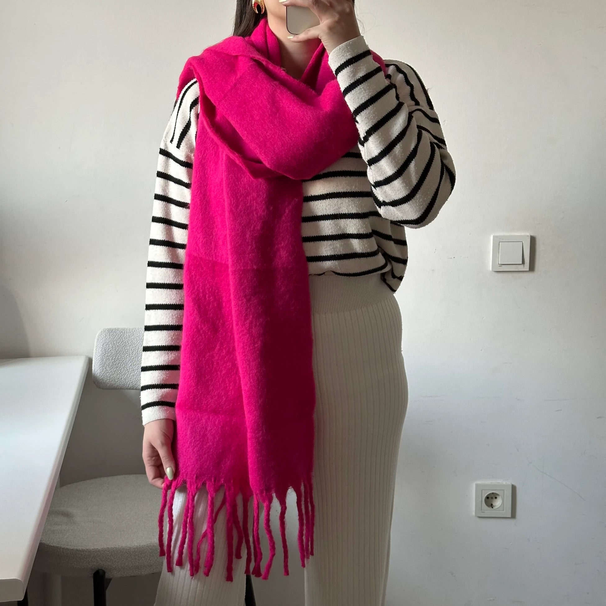 Fuşya Pembe Pinterest Kadın Şal Atkı