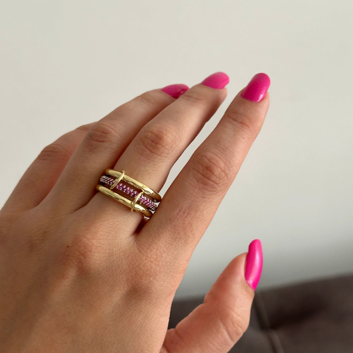 4'Lü Fuşya Pembe Spinelli Kadın Yüzük