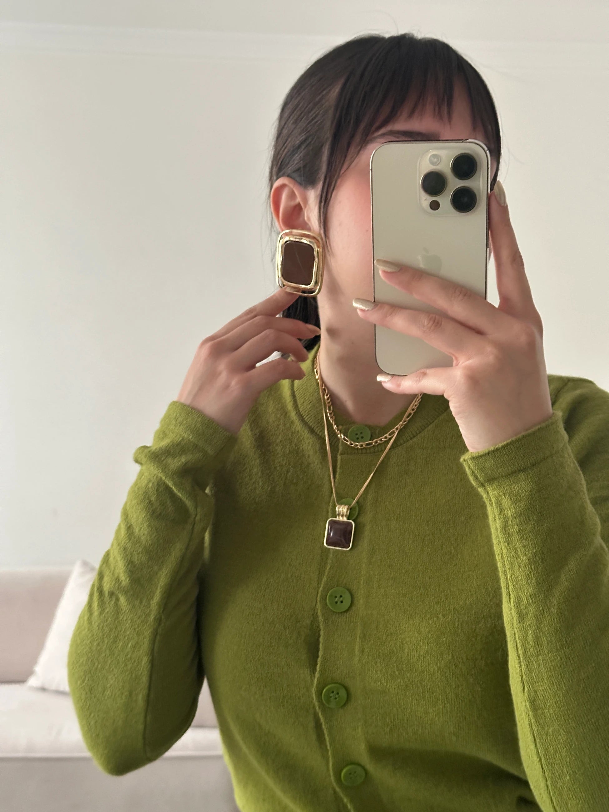 İkili Kahve Kare Altın Kaplama Zincir Kolye