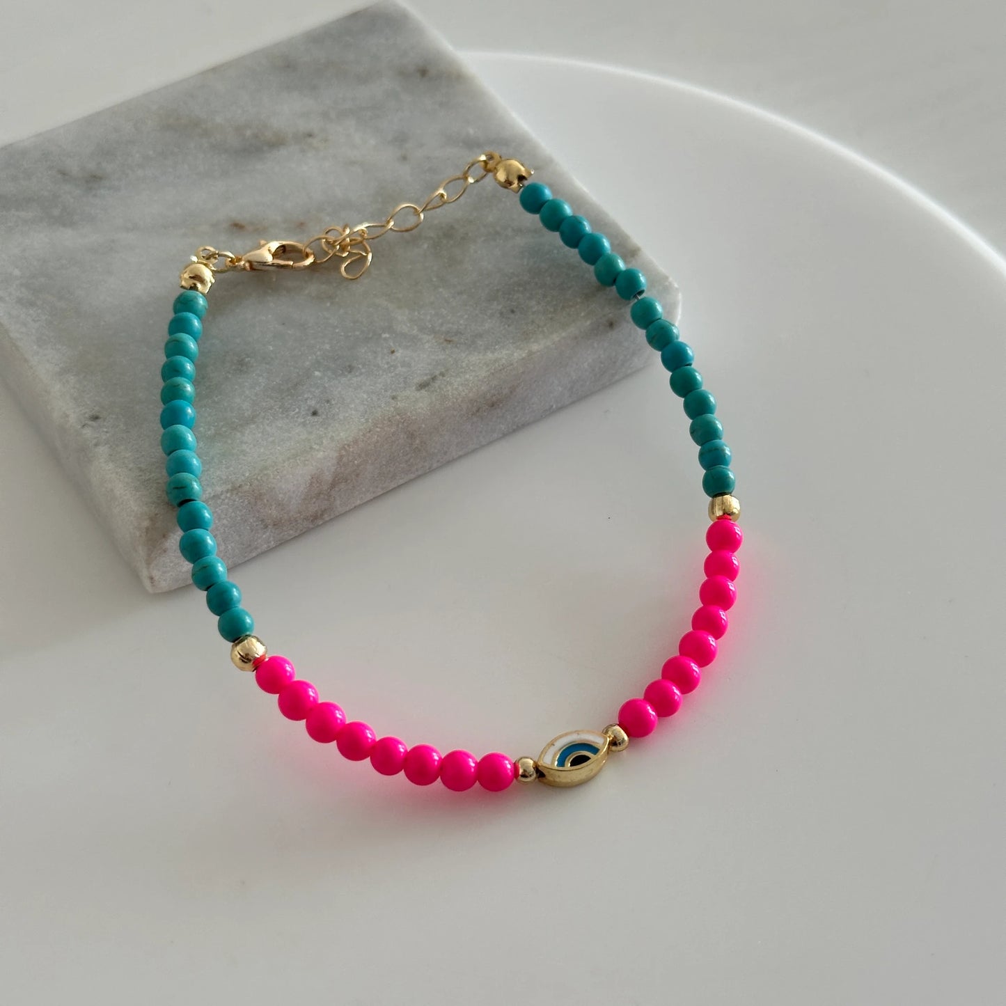 Göz Pembe Mavi Boncuk Halhal