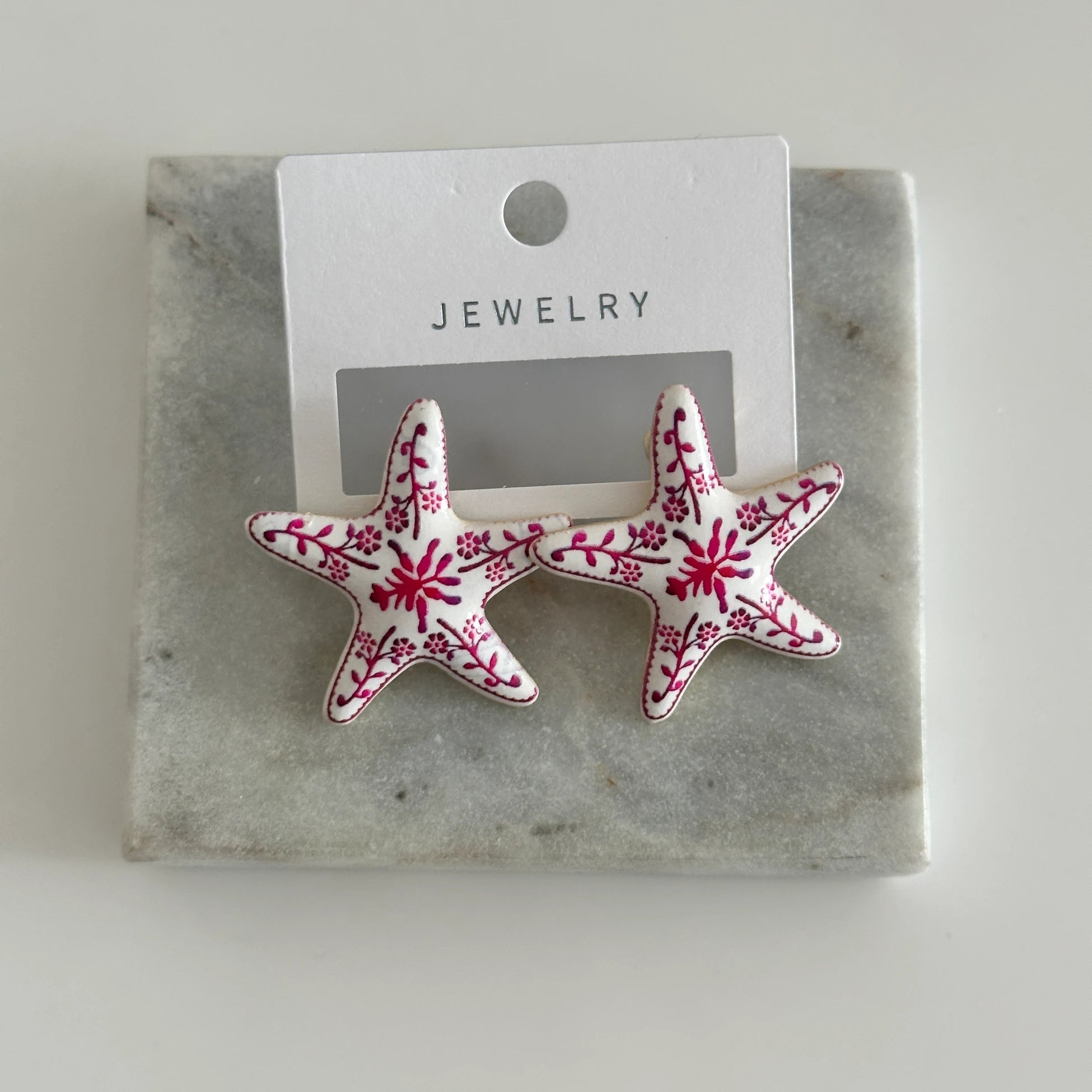 Pembe Seramik İşleme Deniz Yıldızı Kadın Küpe
