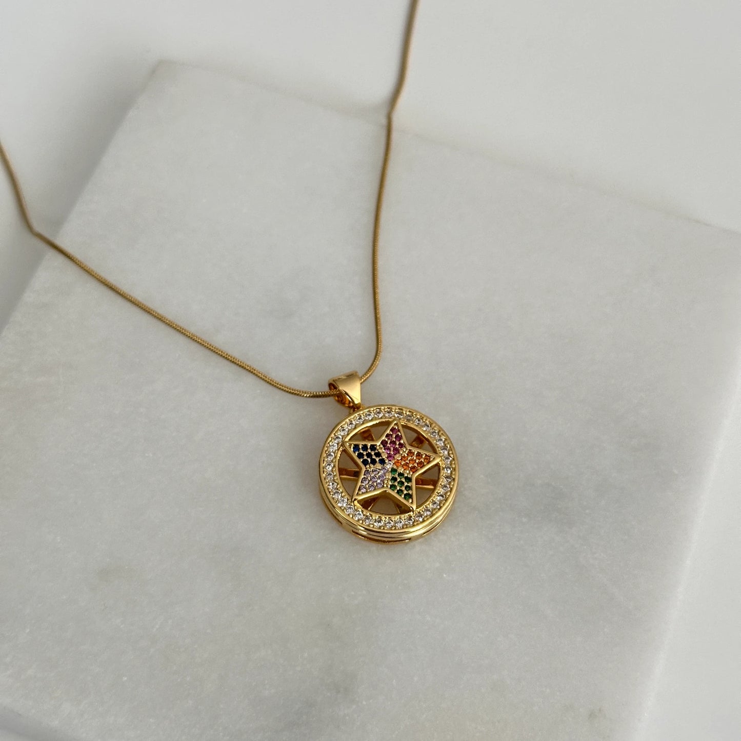 Renkli Zirkon Taş Yıldız Kadın Çelik Kolye