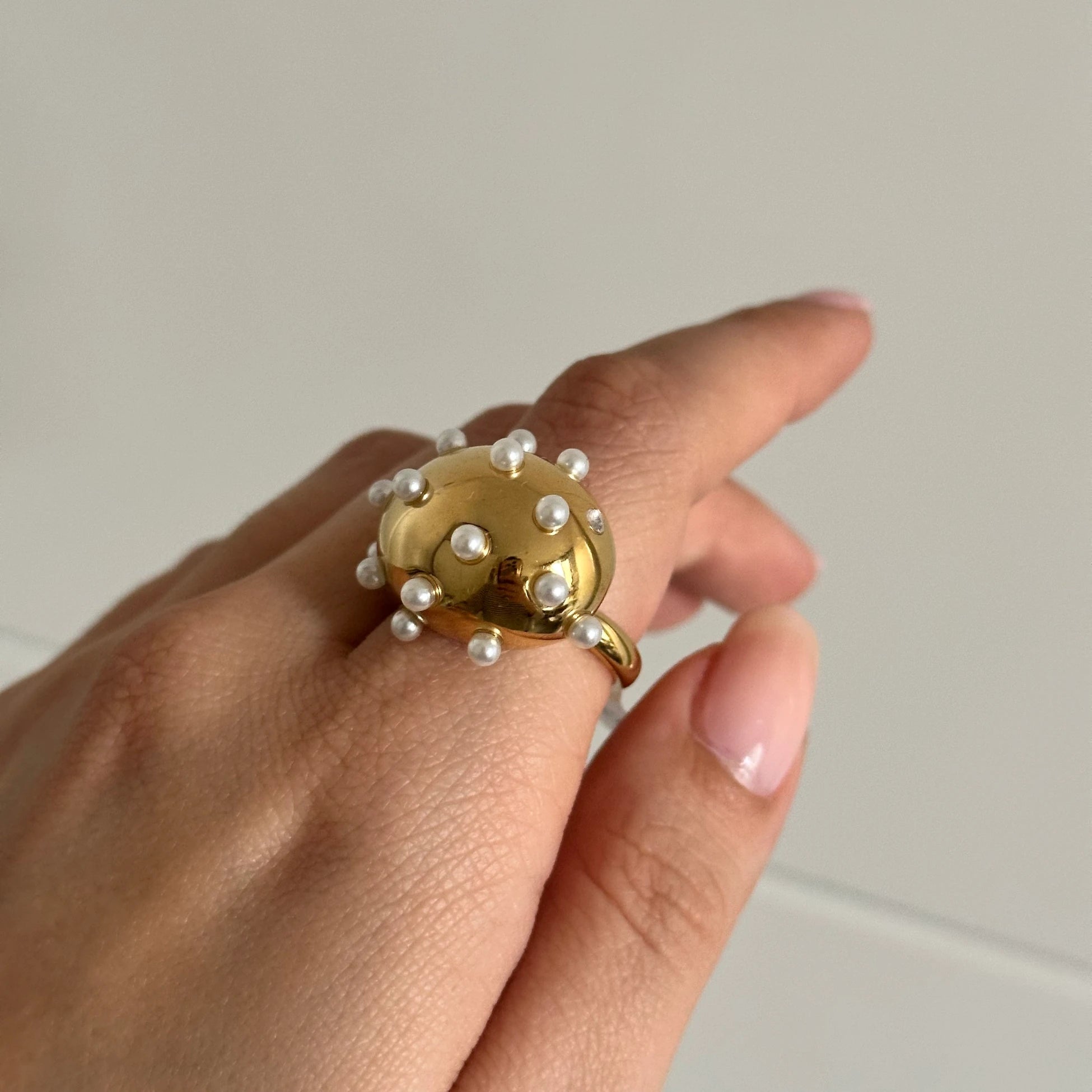 İncili Bombe Çelik Yüzük