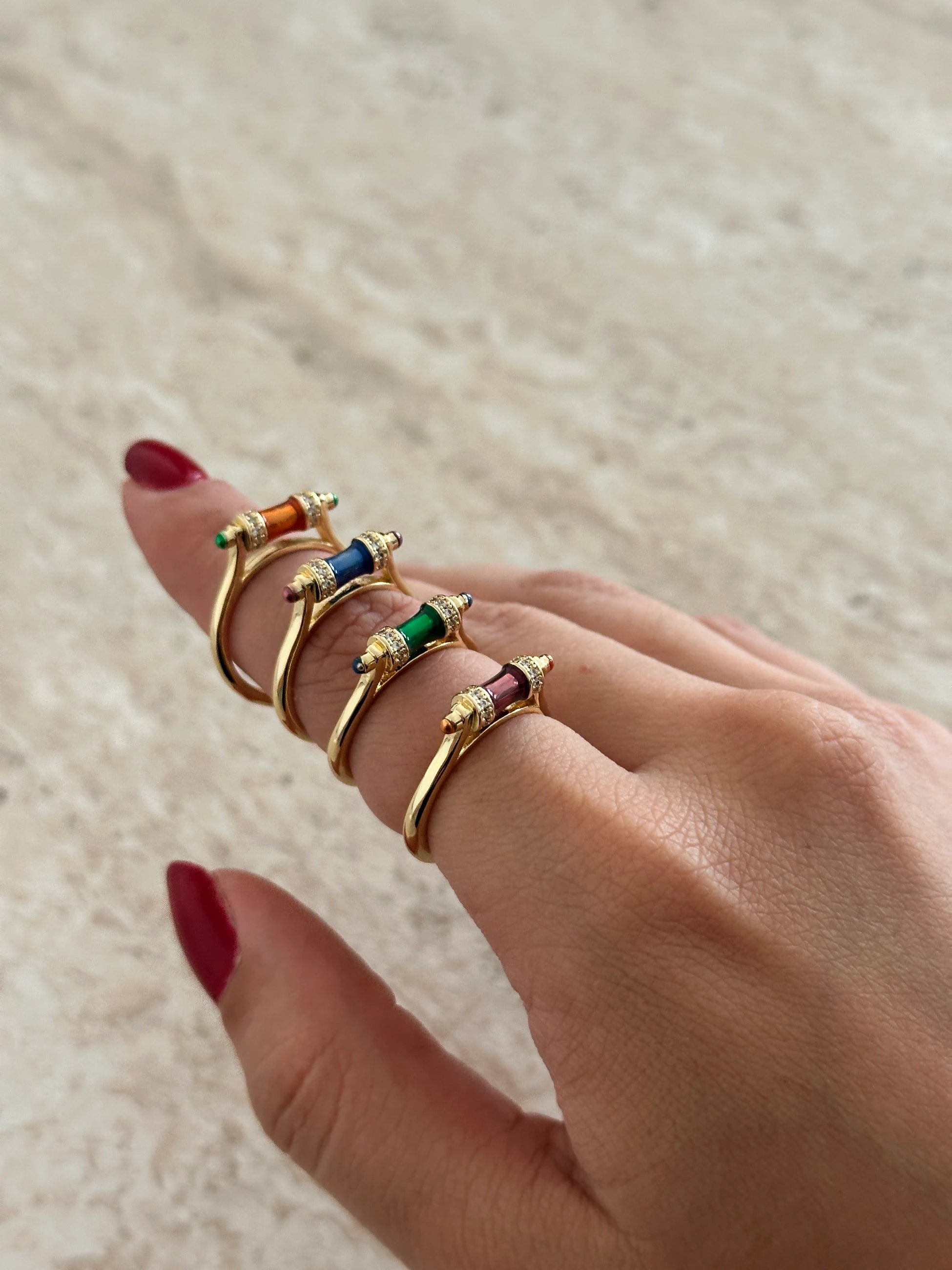 Renkli Taş Minimal Kadın Yüzük